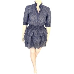 Michael Kors Blue Floral Mini Dress Women&rsquo;s M Smocked Waist Ruffle Tiered V Neck