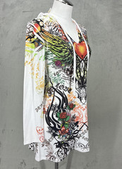 Sara Mode Dress Medium Tattoo Hooded Y2K 90&Prime;s Hearts Rhinestone Rose USA artist