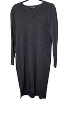 Eileen Fisher 100% Merino Wool Charcoal Gray Long Sleeve Knit Sweater Dress Size