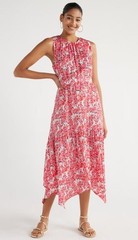 NWT Pink Print Sz Medium (8-10) Sleeveless Tiered Handkerchief Hem Flowy Dress