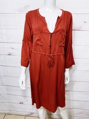 Torrid Womens Drawstring Waist Dress Size 00 Rusty Orange 3/4 Sleeve Pockets