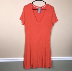 Dolan Women’s Ribbed Knit Orange V-Neck Short Sleeve A-Line Shirt Dress Sz XL