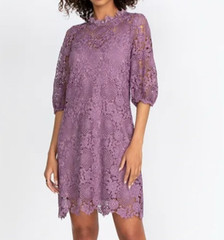 $310 JOHNNY WAS SZ M LORRIE CROCHET Lined DRESS w/ SLIP Violet Purple NWT