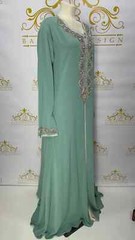 Kaftan Abaya Embellished Silver Rhinestone Light Green Women&rsquo;s Long Maxi Dress