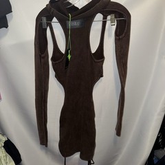 Dolls Kill Darker Wavs Compression Ruched Mini Dress Size large brown Goth NWT