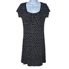 VTG Newport Mini Dress Large Black Floral 90s Grunge Scoop Neck Stretchy USA