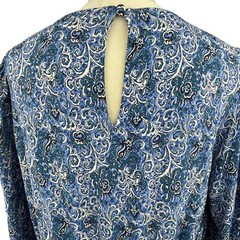 Boden Dress US Sz 16-18R Pleated Bodice Ruffle Bottom Long Slv Blue Paisley