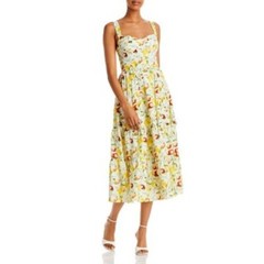 AQUA Ladies White, Yellow, & Green Fruit Print Midi Dress, Sleeveless, Size S!