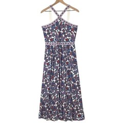 BODEN Paisley Halter Maxi Dress Pockets D0173 US 8R UK 12R Red Blue Cross Front