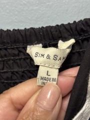 Sim&Sam Ric Rac Poplin Strappy Dress Sz L Smocked Black/White Natural Pockets
