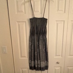 Max Studio One Size Gray/White Floral Smocked Square Neck Midi Sundress Straps