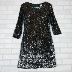 Akira Black Label Sequin Mini Dress Silver 3/4 Sleeve Shoulder Pads L