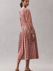 NWT Damson Madder Sienna Smocked Plaid Midi Dress