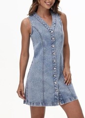 Frye Blue Sleeveless Button Down V Neck Mini Knee Length Dress Size Small NWT