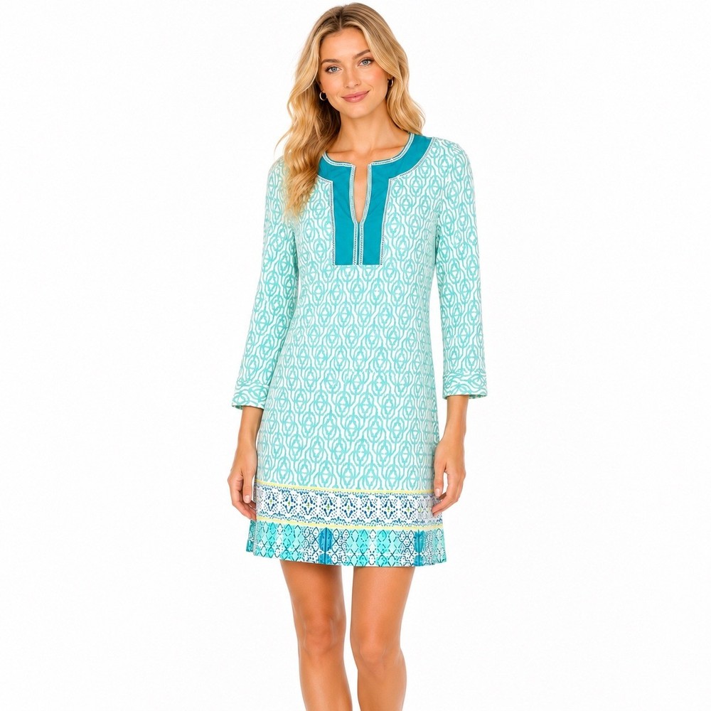 Cabana Life UPF 50+ Aqua Geometric Shift Dress Resort Beach Size M