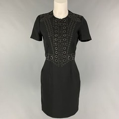 GIVENCHY Size 4 Black Gunmetal Polyester Short Sleeve Dress