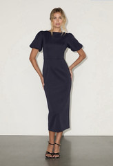 Lulu’s Simply Beloved Navy Puff Sleeve Bodycon Midi Dress, Size XXL, Timeless