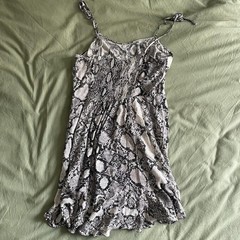 Express Beige Black Snake Print Fit And Flare Tie Strap Mini Dress Size S
