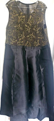 Candalite 3X Maxi Evening Dress Black Gold Lace Overlay Floral Trumpet Hem
