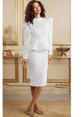 20W Midnight Velvet White Wedding Church Rosaline Peplum Pearl Rhinestone Dress