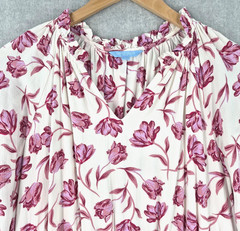 Draper James RSVP Dress White Pink Floral Ruffle Midi Country 3/4 Puff Slve 3XL