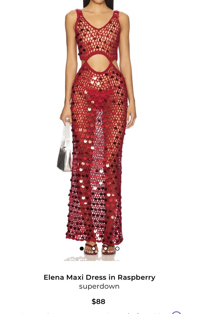 superdown Elena Maxi Dress Red Crochet Sequin Cutout V-Neck Sleeveless S