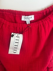 NWT Gilli Women&rsquo;s 100% Cotton Red Strapless Pocket Romper Summer Beach Size S