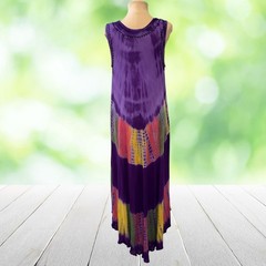 INDIA BOUTIQUE Maxi Tank Dress Embroidered Tie Dye Boho Festival Purple One Size