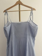 Primark Light Blue Gingham Summer Dress UK 20 Tie Strap Side Zip Lightweight