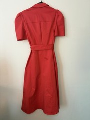 Shoshanna Red Collared Button-Front Puff Short Sleeve Belted Midi Shirt Dress 6
