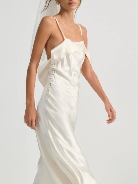NWT $319 FOR LOVE AND LEMONS JEWEL SATIN MAXI DRESS IN IVORY SIZE S