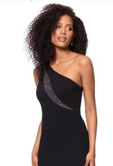 Xscape Women’s High Slit Rhinestone Embellished Gown, Black/Gunmetal, Size 6