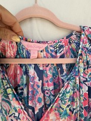 Lilly Pulitzer Willa Tunic Dress L Indigo Gypsea 100% Rayon Tassel Cover Up