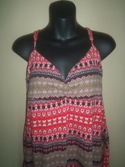 ROUTE 66 RED BLACK GREEN MULTICOLOR STRIPE LONG 100% COTTON DRESS SIZE L