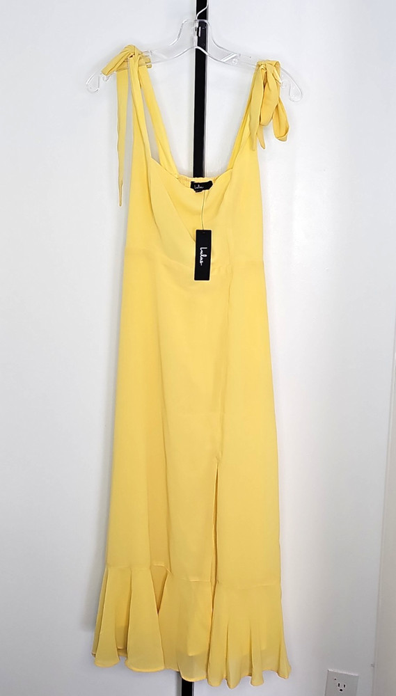 NWT Lulus Summer Invite Yellow Tie Strap Tiered Midi Dress Women&rsquo;s Small sundres