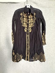 Johnny Was Dress Womens Small Black Floral Embroidered Shirt Long Sleeve Boho