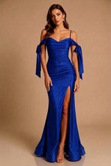 Royal Blue Evening Gown Maxi Dress Ruched Prom Wedding Red Carpet Event Pageant