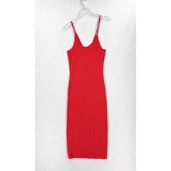 Enza Costa Midi Dress Women Medium Red Asymmetric Cutout Ribbed Silk Knit Tank