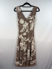 Phase Eight Brown Cream Size 10 Tapework Midi Occasion Dress Sleeveless Summer