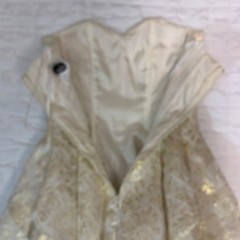 DEB size 3/4 Strapless Gold Brocade Mini Dress w/ Rhinestones & Tulle Skirt NWOT