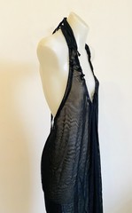 KIRRILY JOHNSTON Black Mesh Drawstring Halter Dress 1 8 -10 Great Pre-Loved