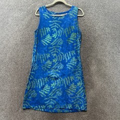 Nomadic Traders Shift Dress Medium Blue Fern Leaf Print Rayon Sundress Summer