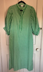 SERAPHINA Dress Midi Green and White Check 100% Cotton Size S
