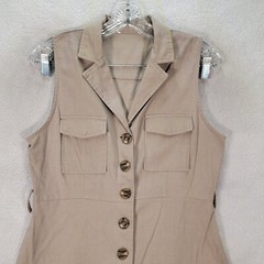 Beige Collared Button Front Pocket Micro Mini Shirt Womens Dress Size M