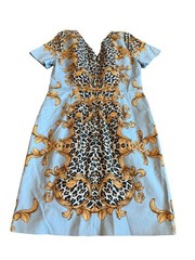 Boston Proper Blue Animal Print Baroque Sheath Dress Party Cotton Luxury Size 10