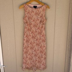 Vintage Ann Taylor Silk Shift Dress Womens 8 Petite Pink Paisley Midi Y2K Summer