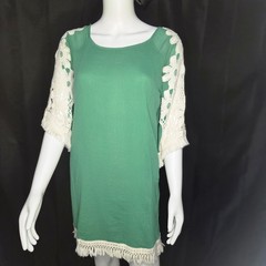 Womens Umgee Boho Fairy Crochet Bell Arms And Trim Beach Greeb Oversized Dress