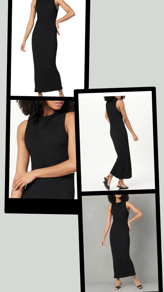 The Drop « Lena » Black High Neck Textured Midi Dress Womens L (Free Shipping)