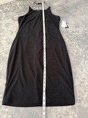 NWT Rhinestone High Neck Midi Dress Black Sleeveless Statement Lined Zip Size M