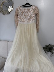 Women’s Ivory Lace Maxi Dress Long Sleeve Formal Wedding Bridal Shower Gown